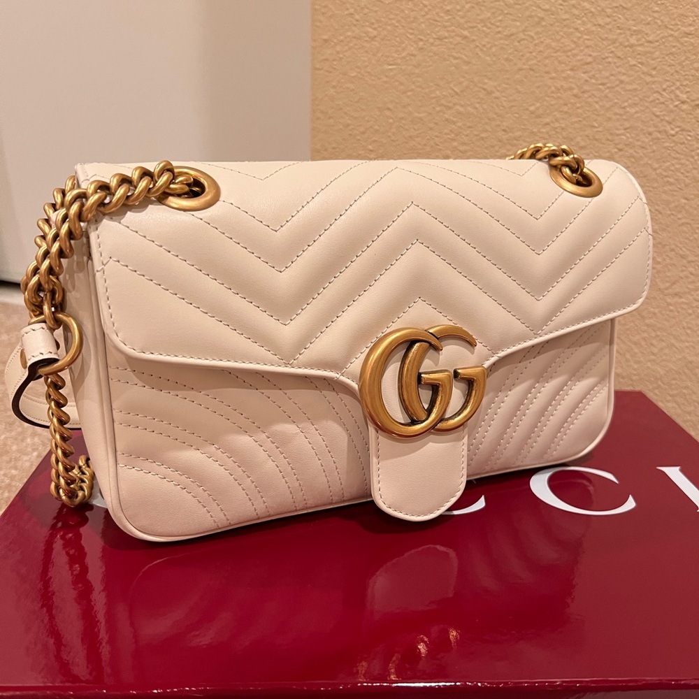 Gucci Marmont Medium Shoulder Bag; Gucci Cream Quilted Shoulder Bag